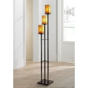 Robert Louis Tiffany Style Floor Lamp with USB Charging Port 3-Light 72 Tall Bronze Amber Art Glass Shade for Living Room Reading