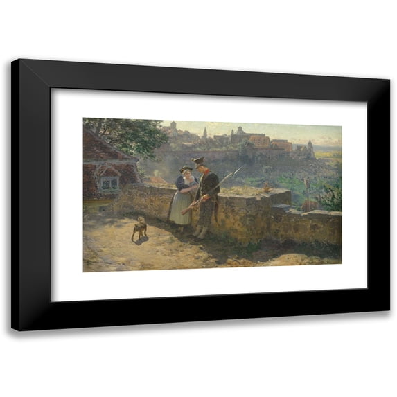 Robert Pötzelberger 18x12 Black Modern Framed Museum Art Print Titled - Peace in the Country. Schildwache in Entertainment with a Woman Who Wears a Child on Her Arms (1893)