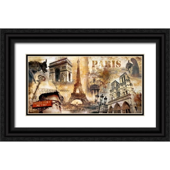 Robert, Paul 32x18 Black Ornate Wood Framed with Double Matting Museum Art Print Titled - Collage Paris 01