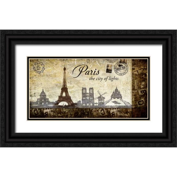 Robert, Paul 32x18 Black Ornate Wood Framed with Double Matting Museum Art Print Titled - Collage Paris 02