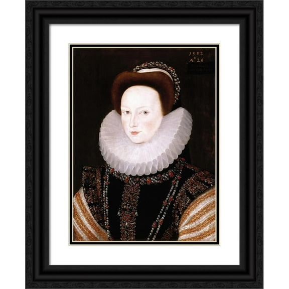 Robert Peake the Elder 11x14 Black Ornate Wood Framed Double Matted Museum Art Print Titled: Portrait of Anne Knollys (1582)