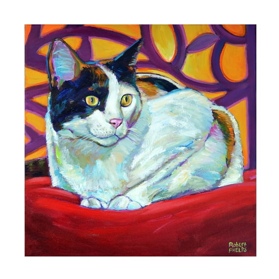 Robert Phelps Art 'Calico Cat on Red' Canvas Art