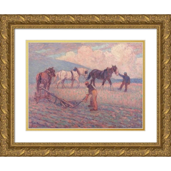 Robert Polhill Bevan 14x11 Gold Ornate Wood Frame and Double Matted Museum Art Print Titled - The Turn Rice-Plough, Sussex (ca. 1909)