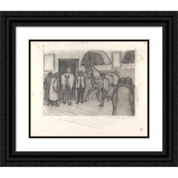 Robert Polhill Bevan 24x20 Black Ornate Framed Double Matted Museum Art Print Titled: The Horse Mart (ca. 1917)