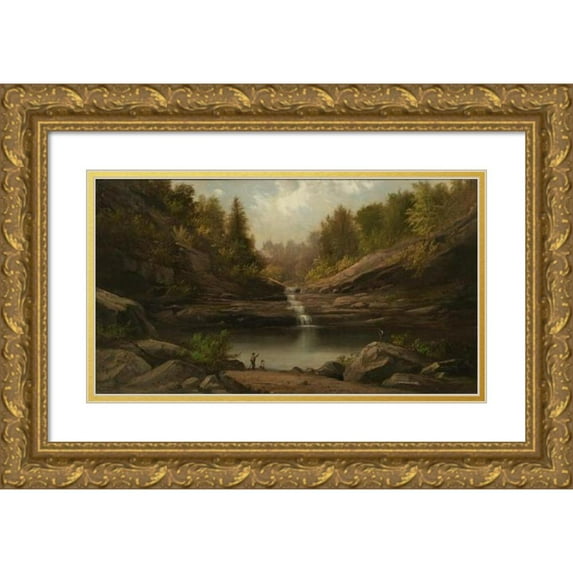 Robert S. Duncanson 14x10 Gold Ornate Wood Frame and Double Matted Museum Art Print Titled - Mountain Pool (1870)