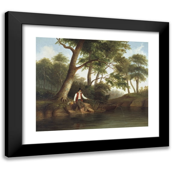 Robert S. Duncanson 14x12 Black Modern Framed Museum Art Print Titled - Man Fishing