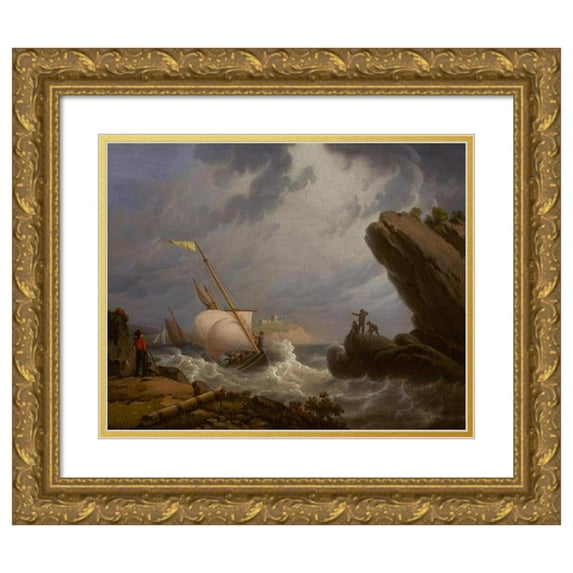 Robert Salmon 18x15 Gold Ornate Wood Frame and Double Matted Museum Art Print Titled - Ferryboat (1835)