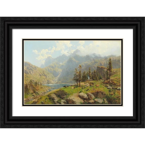 Robert Schultze 14x11 Black Ornate Wood Framed Double Matted Museum Art Print Titled: The Murgsee in Switzerland, Glaris