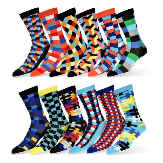 Robert Shweitzer Men's Fun Funky and Colorful Patterned Dress Socks with Cool and Crazy Designs -12 Pack