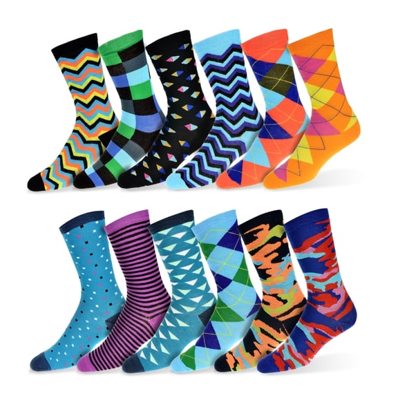 Robert Shweitzer Men's Fun Funky and Colorful Patterned Dress Socks with Cool and Crazy Designs -12 Pack
