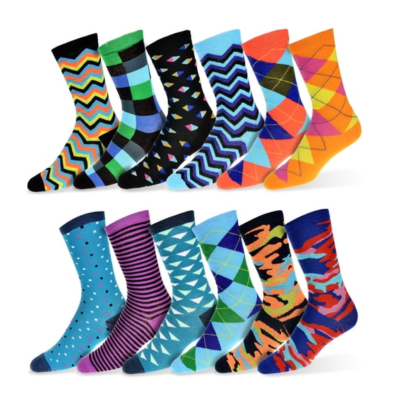 Robert Shweitzer Men's Fun Funky and Colorful Patterned Dress Socks with Cool and Crazy Designs -12 Pack
