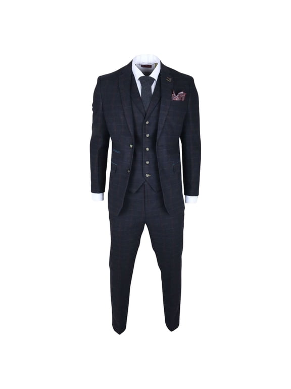 Ryan - Men's 3 Piece Navy Tweed Slim Fit Suit