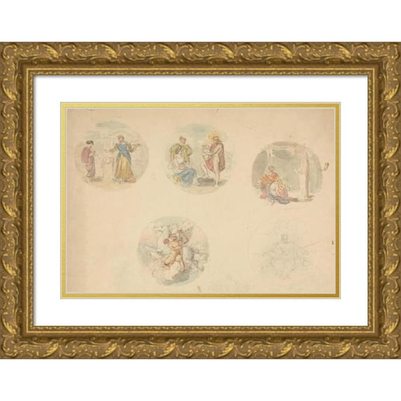 Robert Smirke 14x11 Gold Ornate Wood Frame and Double Matted Museum Art Print Titled - Five Vignettes of Scenes from Antiquity
