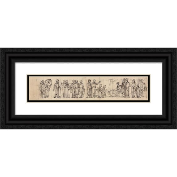 Robert Smirke 18x7 Black Ornate Wood Framed Double Matted Museum Art Print Titled - Study of Knights, Paying Homage, to the King