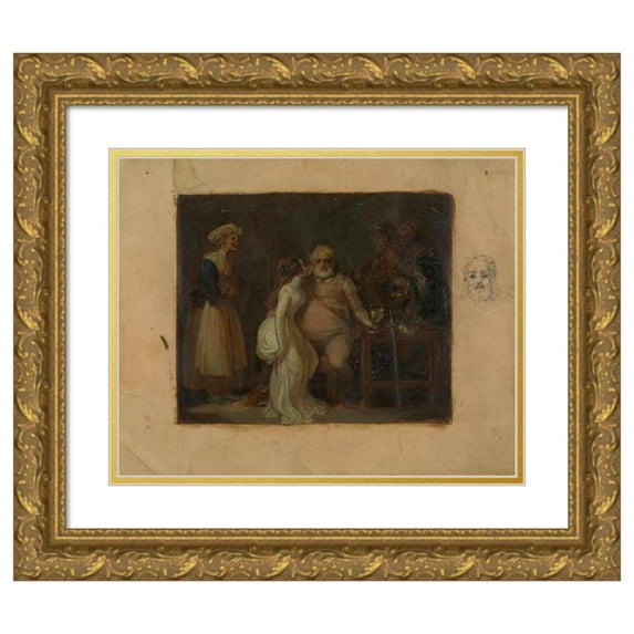 Robert Smirke 24x20 Gold Ornate Framed and Double Matted Museum Art Print Titled - Falstaff in the Boar's Head (1807)