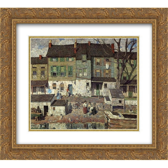 Robert Spencer 2x Matted 24x20 Gold Ornate Framed Art Print 'On the Canal, New Hope '