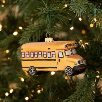 Robert Stanley School Bus Glass Christmas Tree Ornament, Yellow