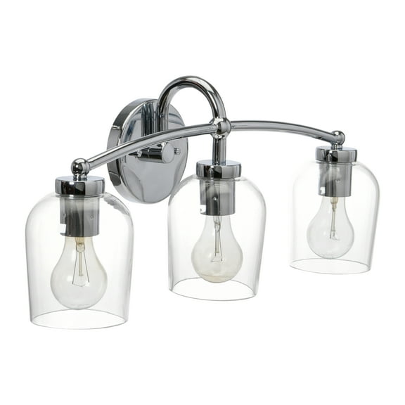 Robert Stevenson Lighting Adrian - Metal and Clear Glass 3-Light Vanity Light, Chrome