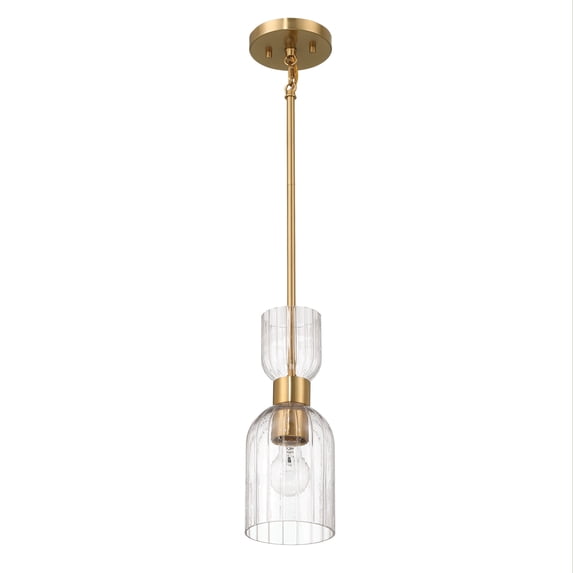 Robert Stevenson Lighting Josephine - Mid-Century Modern Metal and Clear Ribbed Glass Ceiling Light, Brushed Gold