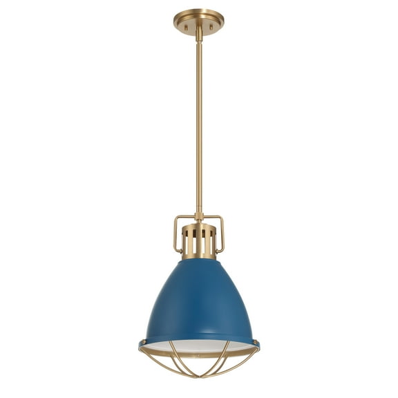 Robert Stevenson Lighting Kent - Industrial Oversized Caged Metal Ceiling Light, Blue and Gold
