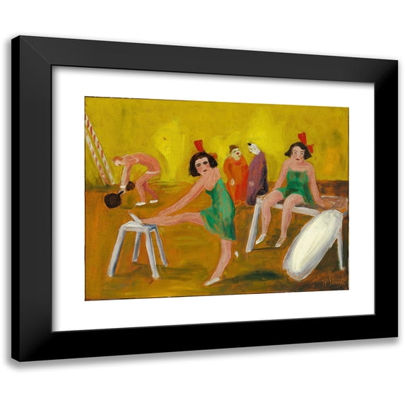 Robert Storm Petersen 14x12 Black Modern Framed Museum Art Print Titled - Interior from a Circus with Clowns, Trapezoidal Artists and a Strong Man