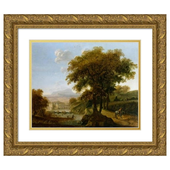 Robert Streeter 18x15 Gold Ornate Wood Frame and Double Matted Museum Art Print Titled - Landscape