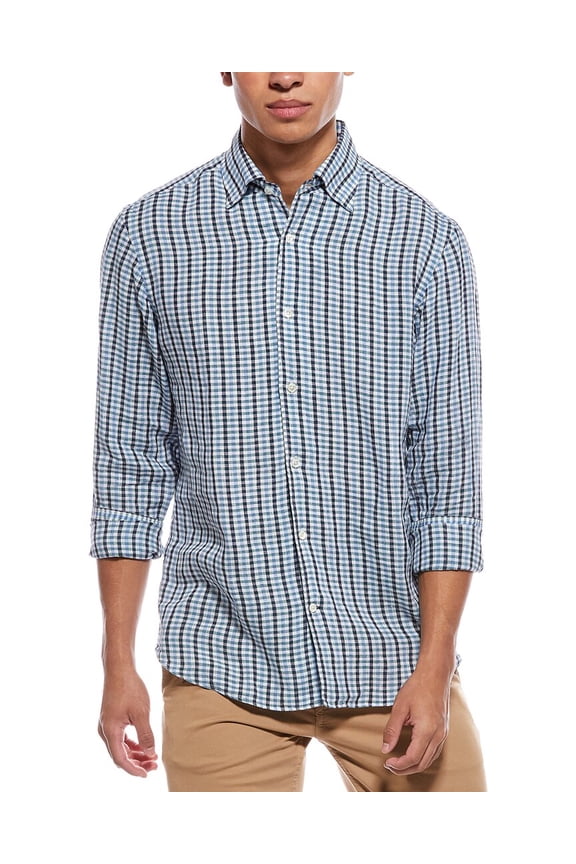 mens Morgan Check Linen Shirt, s, Blue