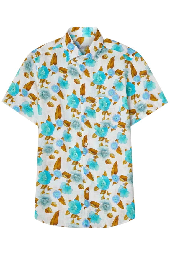 mens Morgan Floral Print Linen Shirt, XL