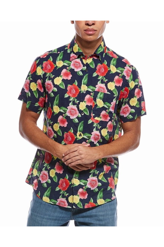 mens  Morgan Linen Shirt, s, NAVY MULTI