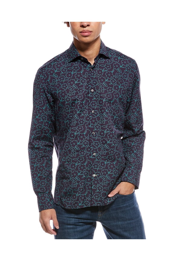 mens Reynolds Floral Linen-Blend Shirt, s, Blue