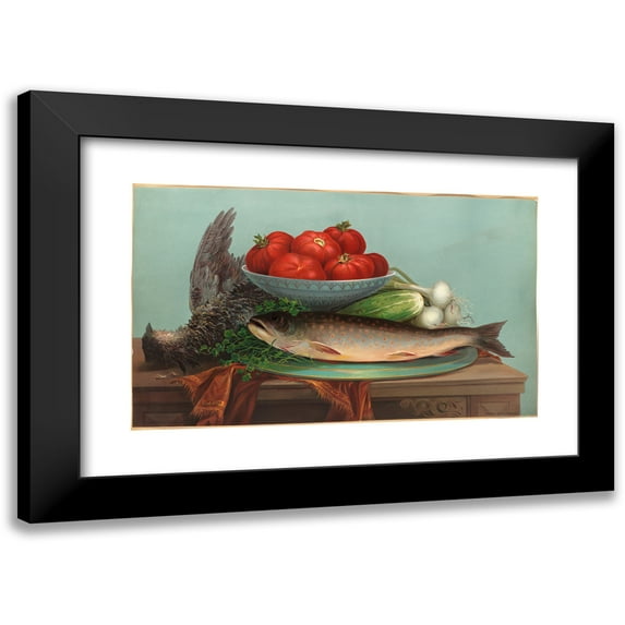 Robert Wilkie 14x10 Black Modern Framed Museum Art Print Titled - Trout, Grouse, Tomatoes (ca. 1877)
