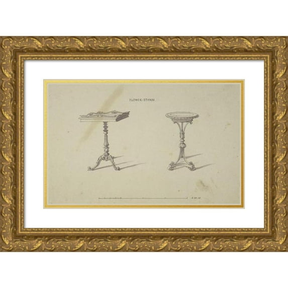 Robert William Hume 14x11 Gold Ornate Wood Frame and Double Matted Museum Art Print Titled - Two Designs for Flower Stands (1835-1900)