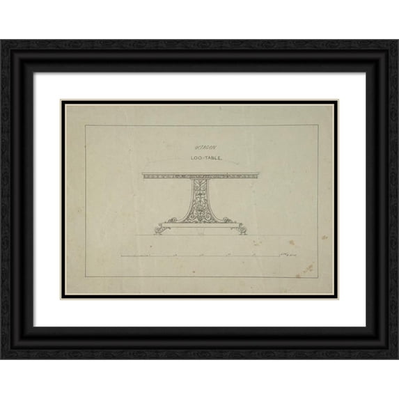 Robert William Hume 24x18 Black Ornate Framed Double Matted Museum Art Print Titled: Design for Loo-Table (1835-1900)
