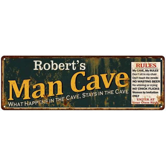 Robert's Man Cave Rules Green Sign Decor Gift 6x18 206180005341