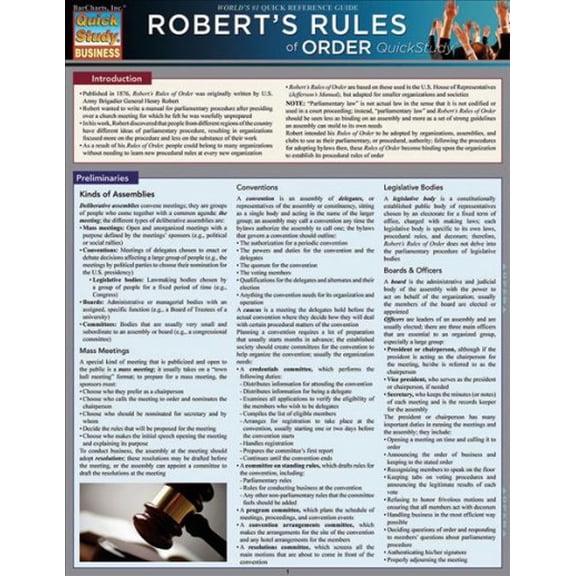Pre-Owned Robert's Rules of Order: Quickstudy Laminated Reference Guide (Misc.) 1423216679 9781423216674
