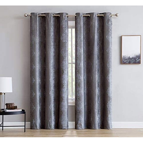 Roberta Total Blackout Grommet Curtains Blocks 100% Sunlight 4 Layers High Density & Noise Reduction Fabric Energy Efficient (Panel Pair 38" W x 84" L, Charcoal)
