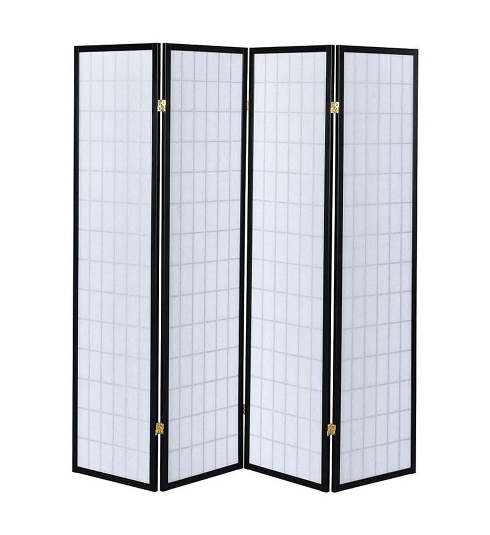 Black and White Shoji 4-Panel Folding Screen Room Divider