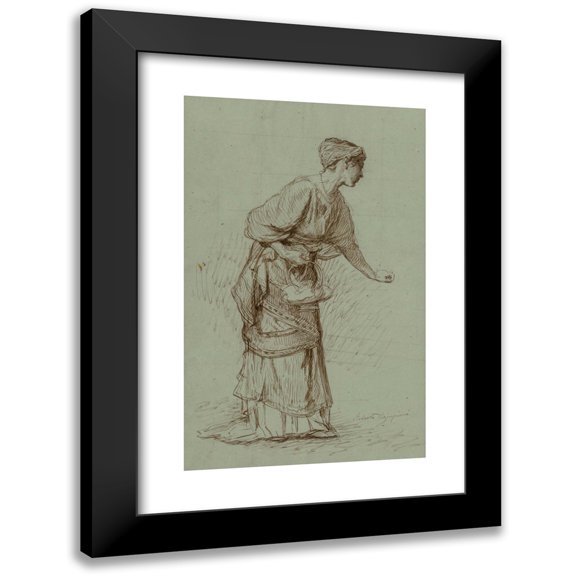 Roberto Bompiani 11x14 Black Modern Framed Museum Art Print Titled - Study of a Woman Holding a Basket