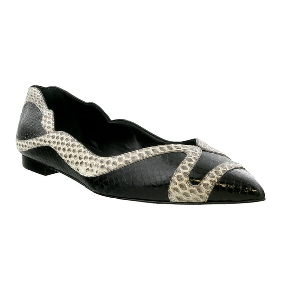 Roberto Cavalli Black Python Detail Pointed Toe Ballerina-6.5 for Womens
