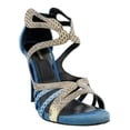 thumbnail image 1 of Roberto Cavalli Blue Suede Strappy Back Zip Siletto Sandal-9 for Womens, 1 of 4