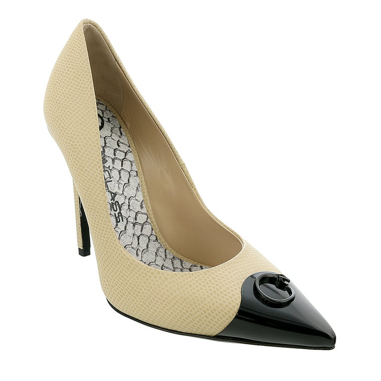 Roberto Cavalli Class Beige/Black Leather Classic High Heel Pump Shoes-6.5/7  for womens 