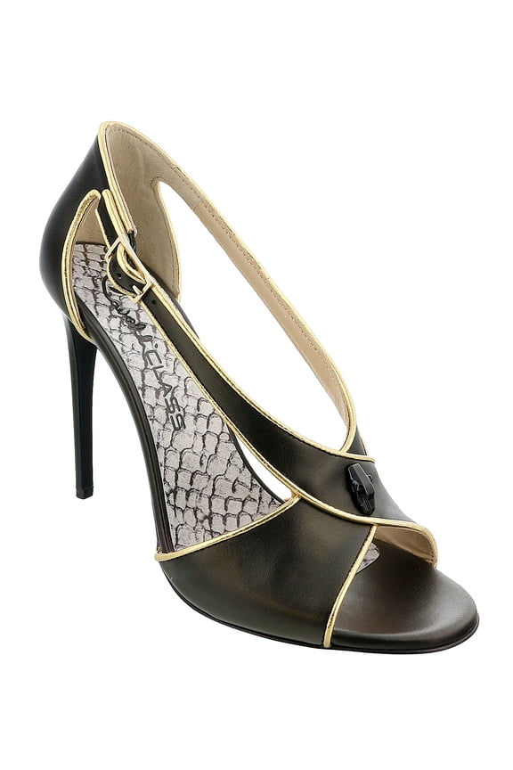 Class Black/Gold Criss Cross High Heel Sandal-6.5/7 for Womens