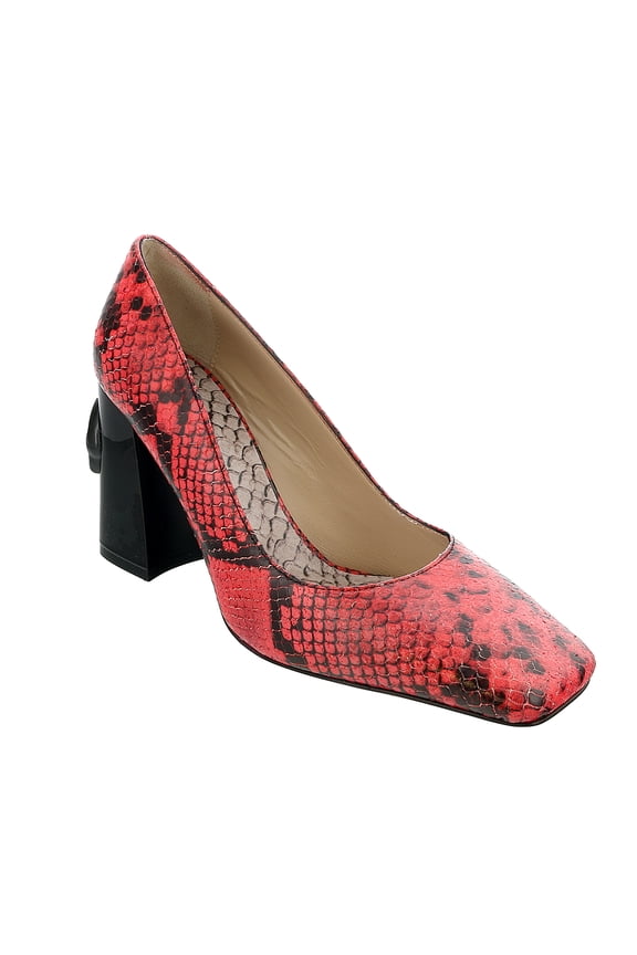 Class Coral/Black Textured Leather Square Toe Block High Heel Pump-9.5/10 for womens