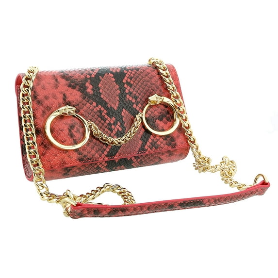 Roberto Cavalli Class Coral Snakeskin Textured Millie Deluxe Small Clutch