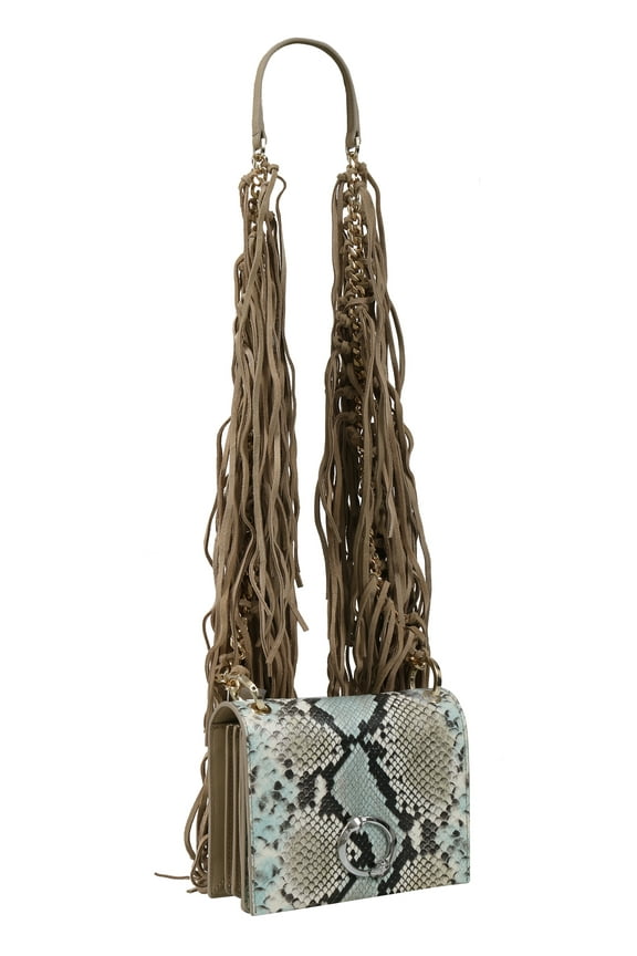 Roberto Cavalli Class GWLPEV T41 Lauren 001 Light Blue/White/Taupe Small Shoulder Bag for womens