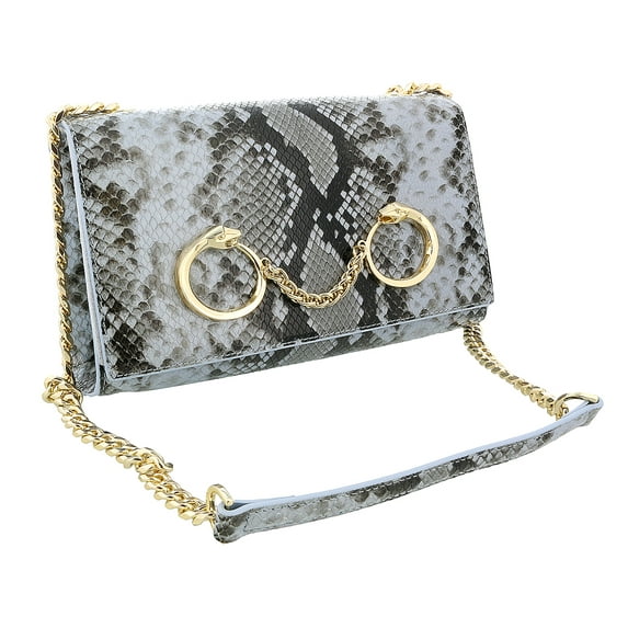 Roberto Cavalli Class Light Blue Snakeskin Millie Deluxe Clutch / Shoulder Bag