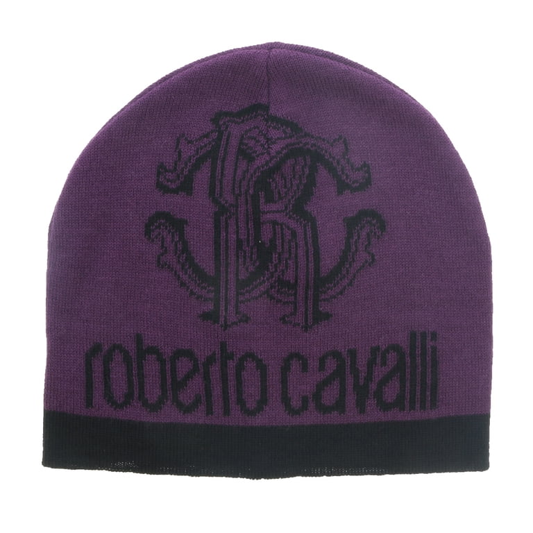 Roberto Cavalli ESZ027 03000 Purple Logo Beanie Hat 