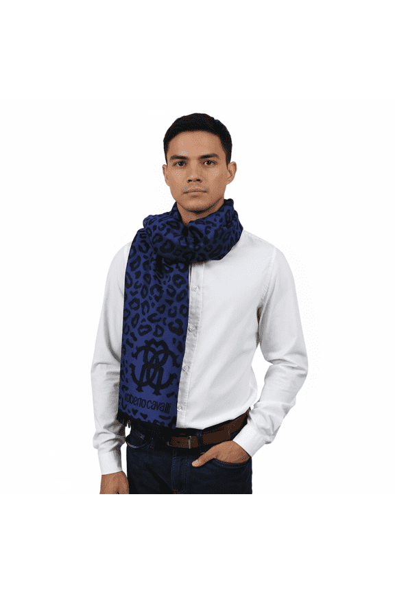 ESZ029 03000 Purple Wool Blend Leopard Print Mens Scarf for mens