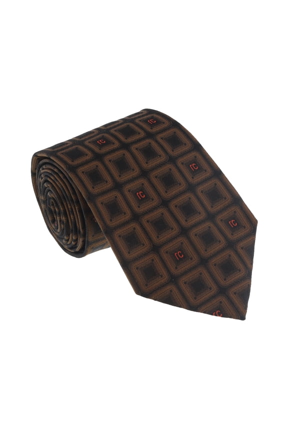 ESZ033 03503 Brown Geometric Square Tie for Mens