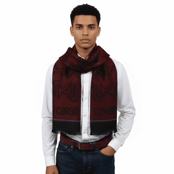 Roberto Cavalli ESZ053 02000 Red Wool Blend Logo Mens Scarf for mens